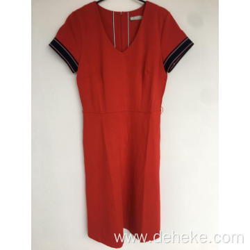 Round Neck Ponte Sleeve Elastic Red Dress